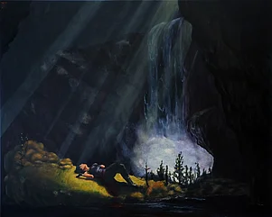 Lara Croft in Cave Landscape | 80x100cm | 2017 | oil & egg-tempera on linen